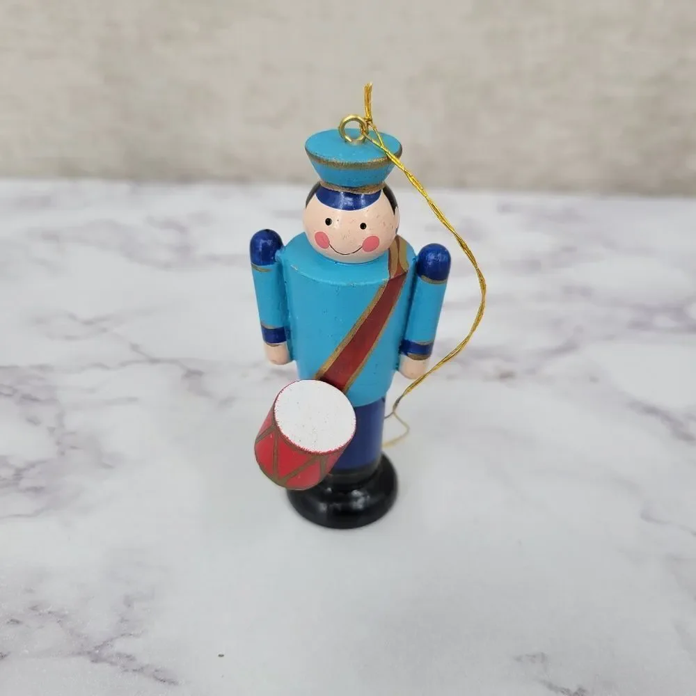 Vintage Colorful Wooden and Metal Christmas Ornaments Set